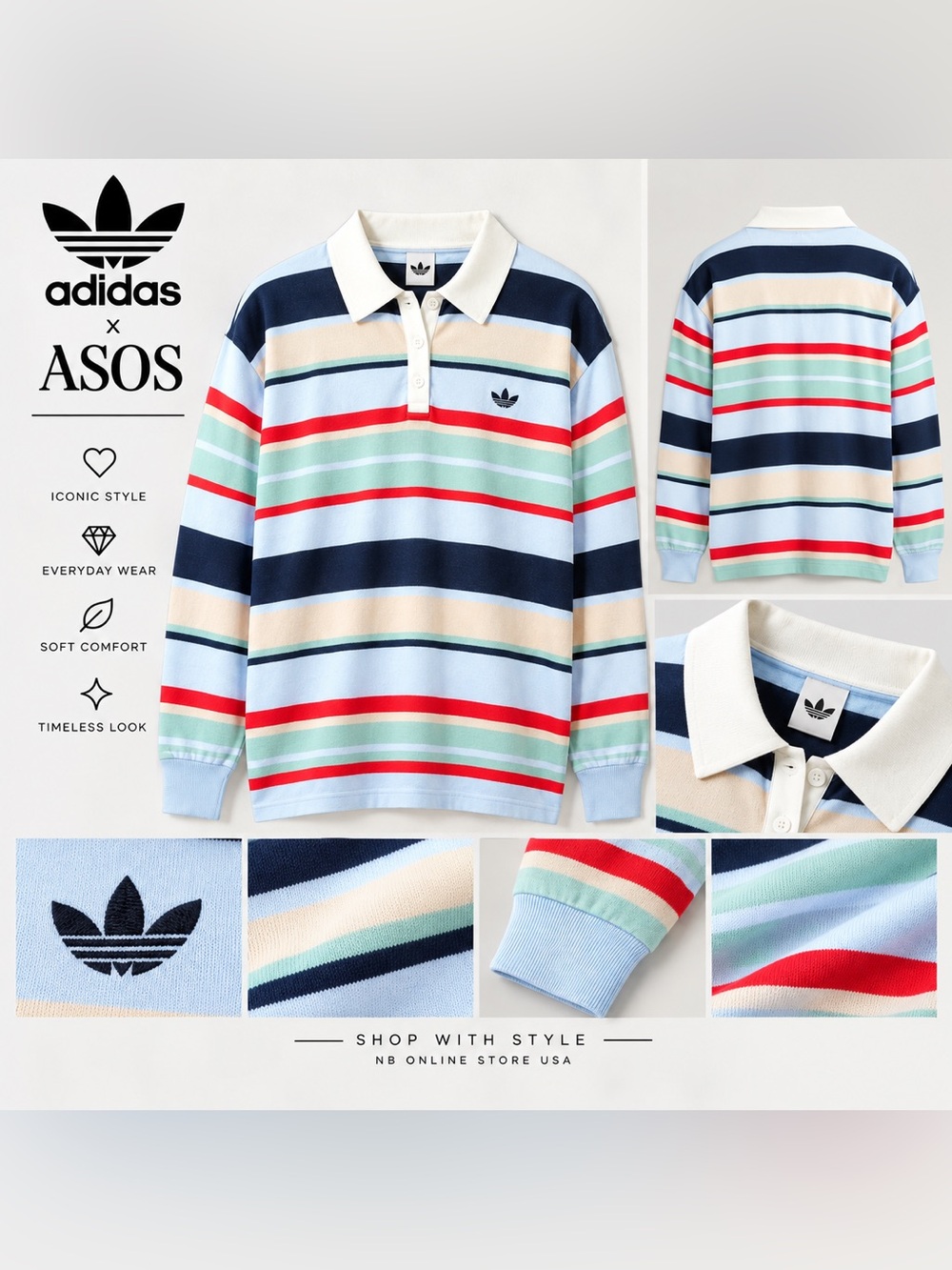 adidas Originals × ASOS all sizes rugby top in striped knit